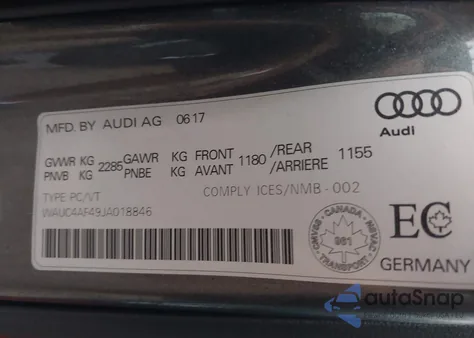 2018 Audi S4 3.0T Premium Plus z USA, uszkodzony, nr VIN WAUC4AF49JA018846